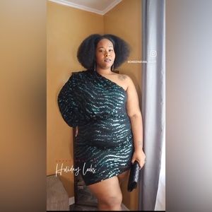 City Chic | Emerald Sequin stripe dress size 16s